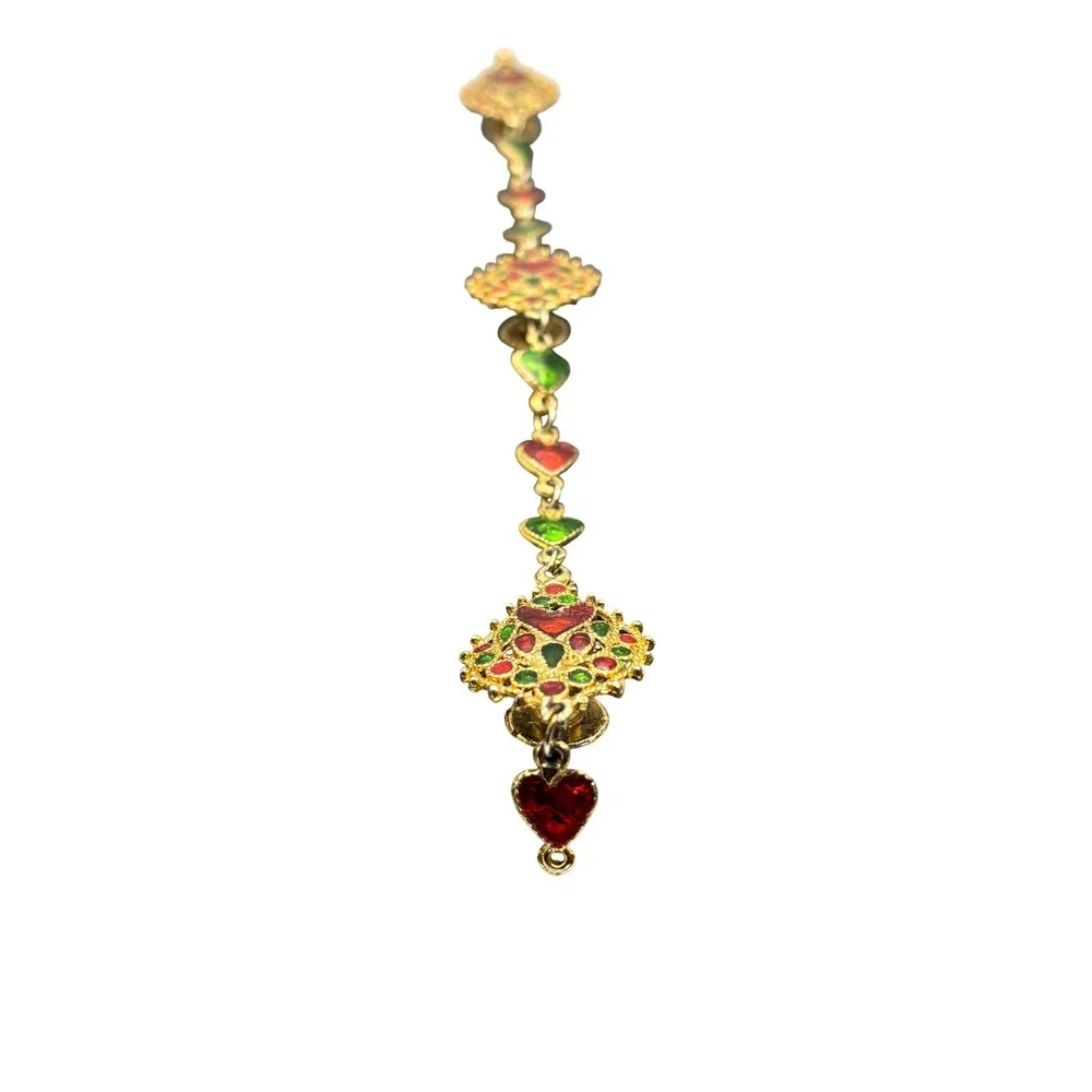 Vintage Hair Braid‎ Jewelry Red Green Enamel Hearts Chain Accessory Holiday